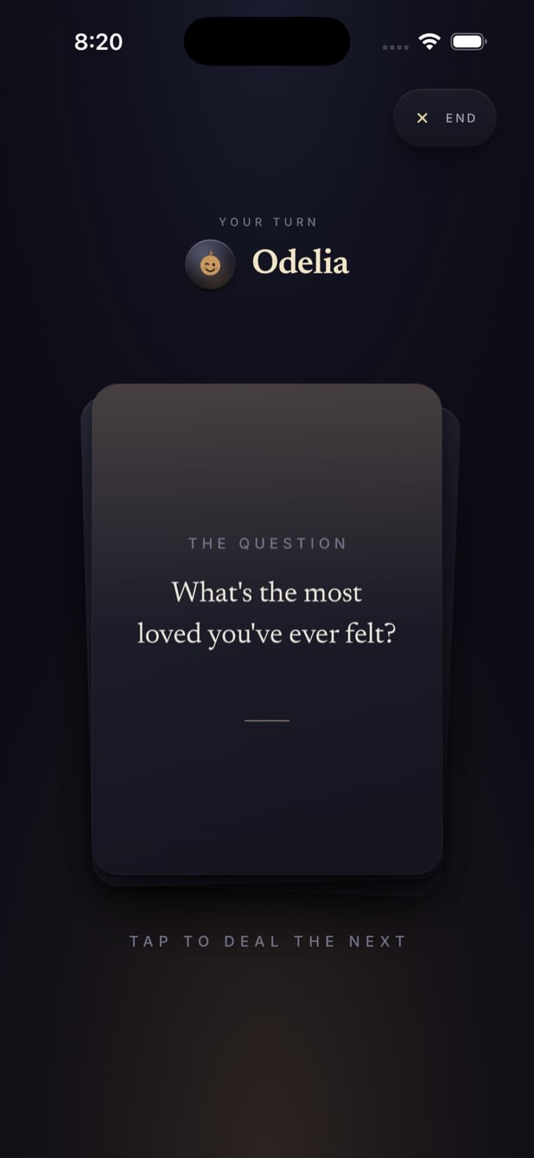 The Talking Game revealing the question “What's the most loved you've ever felt?”